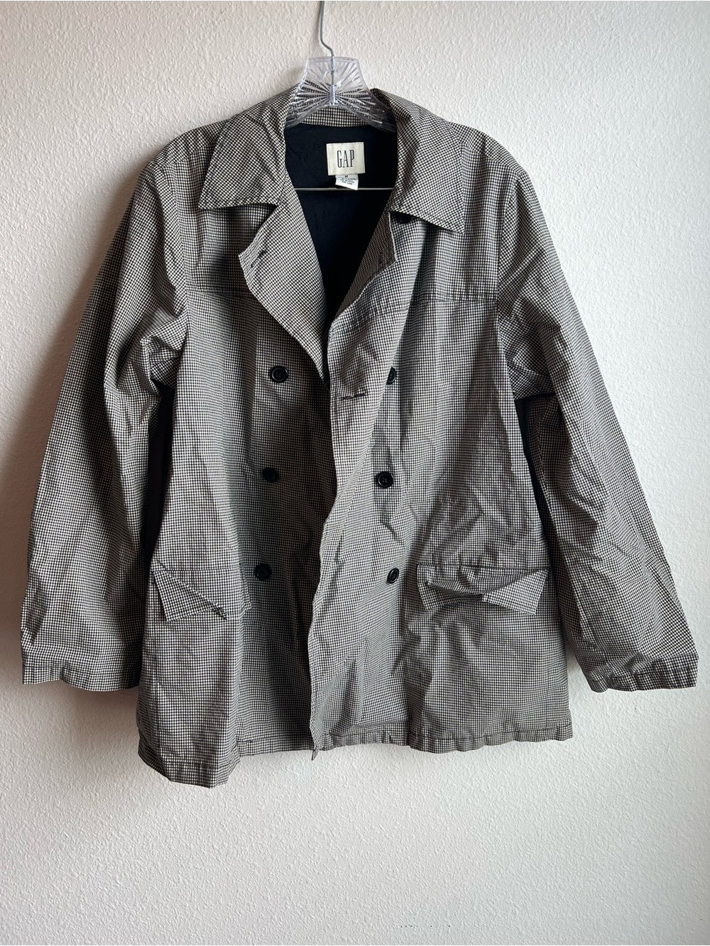 Vintage GAP Women's Black & White Houndstooth Double-Breasted Peacoat 90’s Style